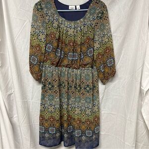 Cato Floral Mosaic Long Sleeve Dress